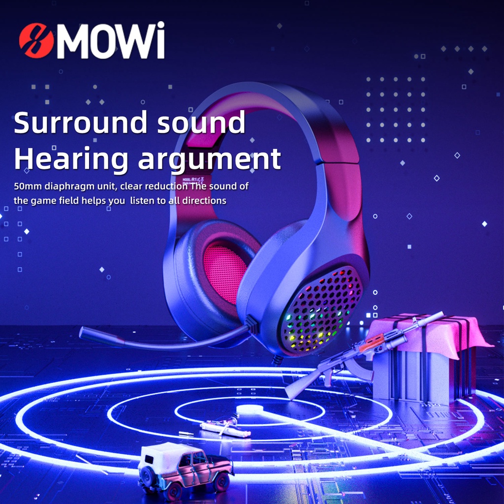 Plextone xMowi R1 Gaming Headset RGB Over Ear Rotatable Long Microphone