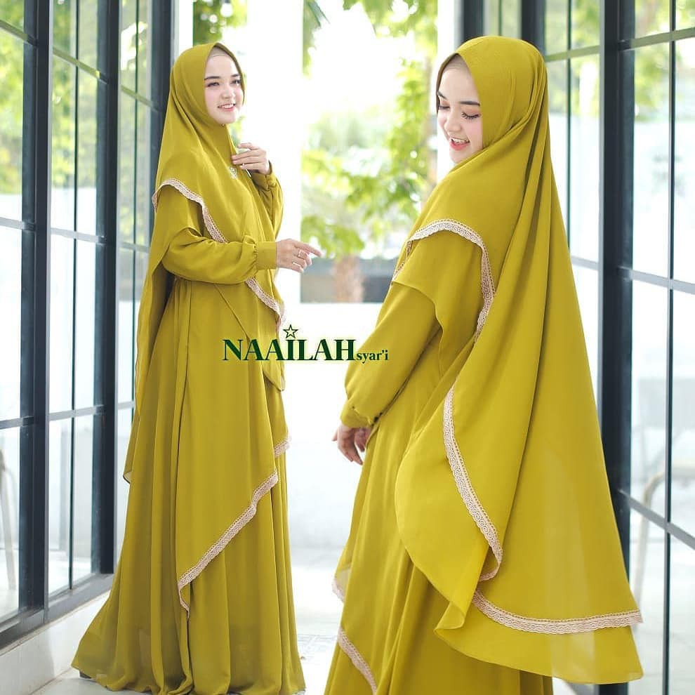 Naailah Syari Set Khimar Dress Muslim Gamis Lebaran Baju Gamis Wanita Terbaru Gaun Kondangan Murah