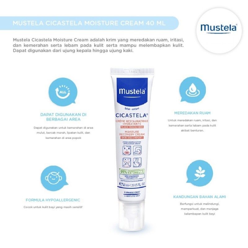 Mustela Cicastela Moisture Recovery Cream Baby untuk Ruam / Iritasi - 40 ml