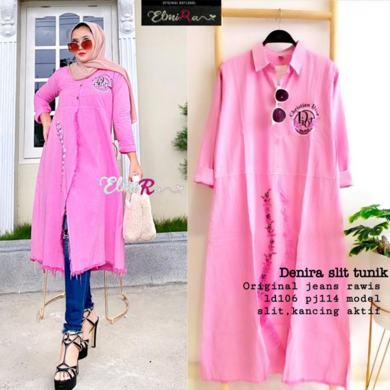 TERMURAH DENIRA SLIT TUNIK JEANS PINK BY ELMIRA