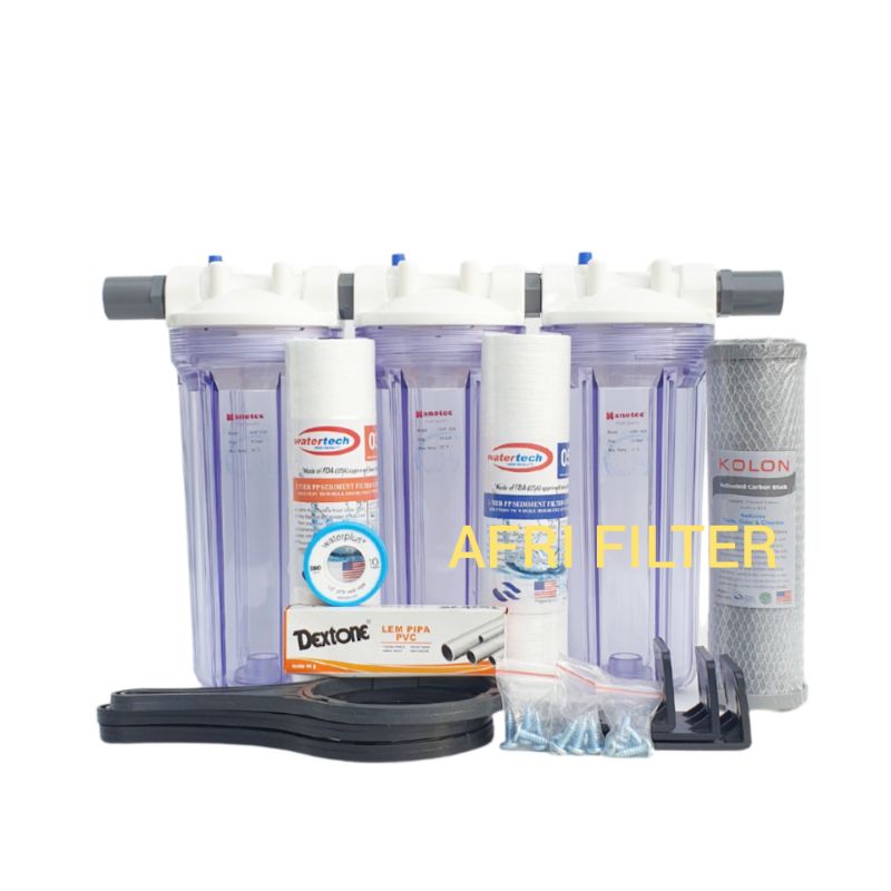 Paket NANO 3 Saringan/ Filter Air Siap Pakai (Clear 10&quot; drat 3/4&quot; SSC)