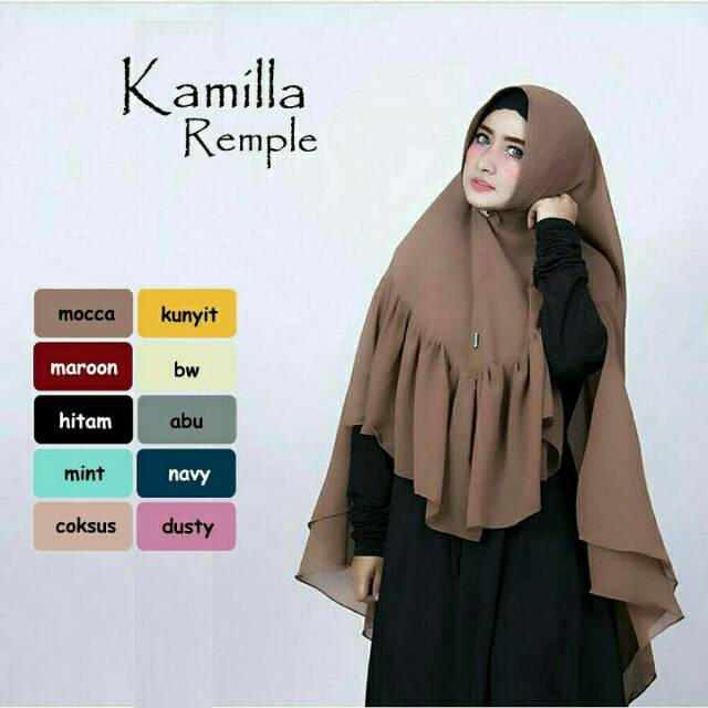 Jilbab kamila rempel syari jumbo kerudung instant wanita muslimah sifon ew product by lestyanie shop