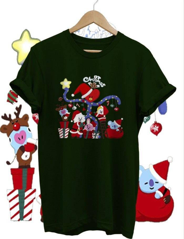 KAOS TSHIRT BT21 BAJU NATAL CHRISTMAS MERRY CHRISTMAS KATUN COMBED 30S