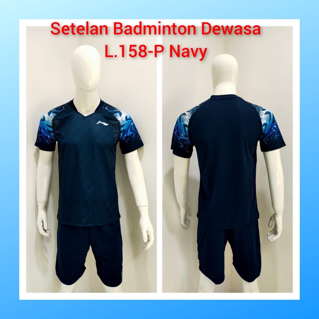 Kaos bulutangkis pria baju badminton dan celana jersey setelan wanita dewasa t-shirt outfit seragam jarsey kostum olahraga pakaian apparel sport jersy bulu tangkis casual jersi sudirman thomas uber cup print custom suit L158 navy polos