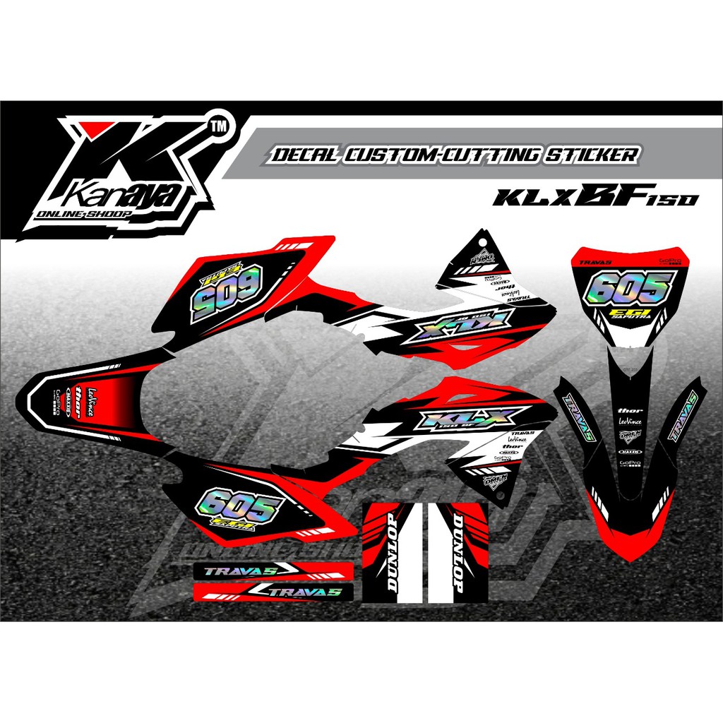 Decal klx bf 150 warna hitam merah putih dengan combinasi hologram