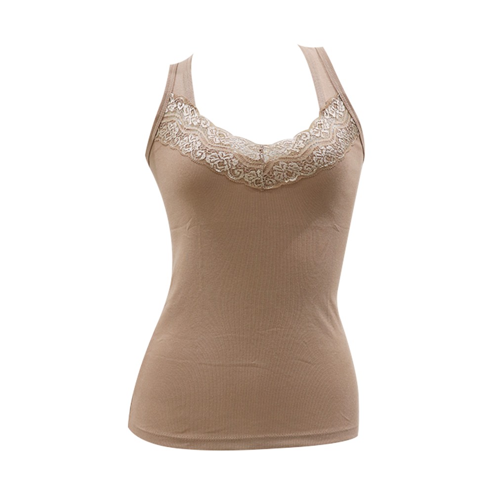 Scelta - Atasan Tank Top Wanita Katun Tanktop Polos Renda Tali Besar Hitam Putih Coklat 1085 thumbnail 4