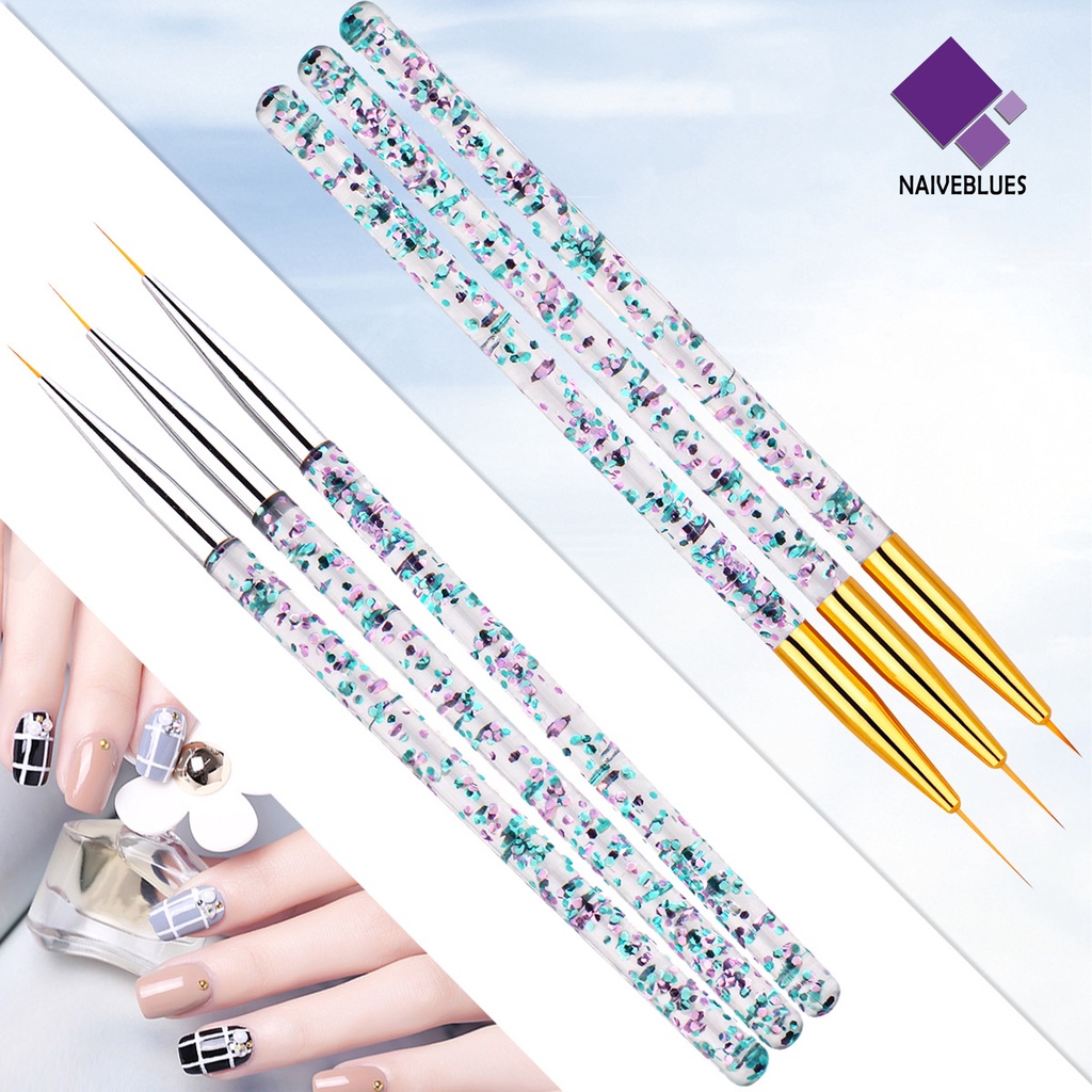 Naiveblue &gt; 3Pcs / Set Pena Ukir Kuku Akrilik Ultra Tipis Untuk Nail Art / Manicure Wanita