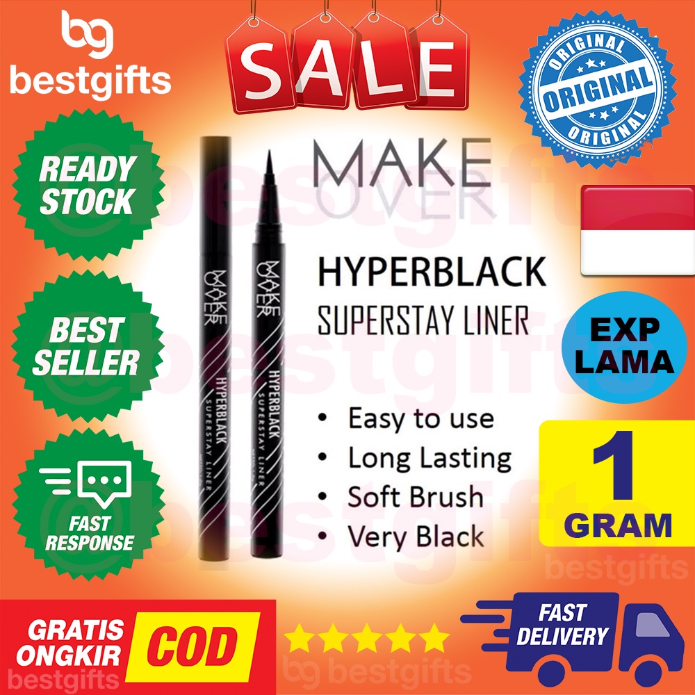 MAKEOVER MAKE OVER HYPERBLACK SUPERSTAY LINER BLACK EYELINER TIDAK LUNTUR EYE LINER HITAM 1 GRAM