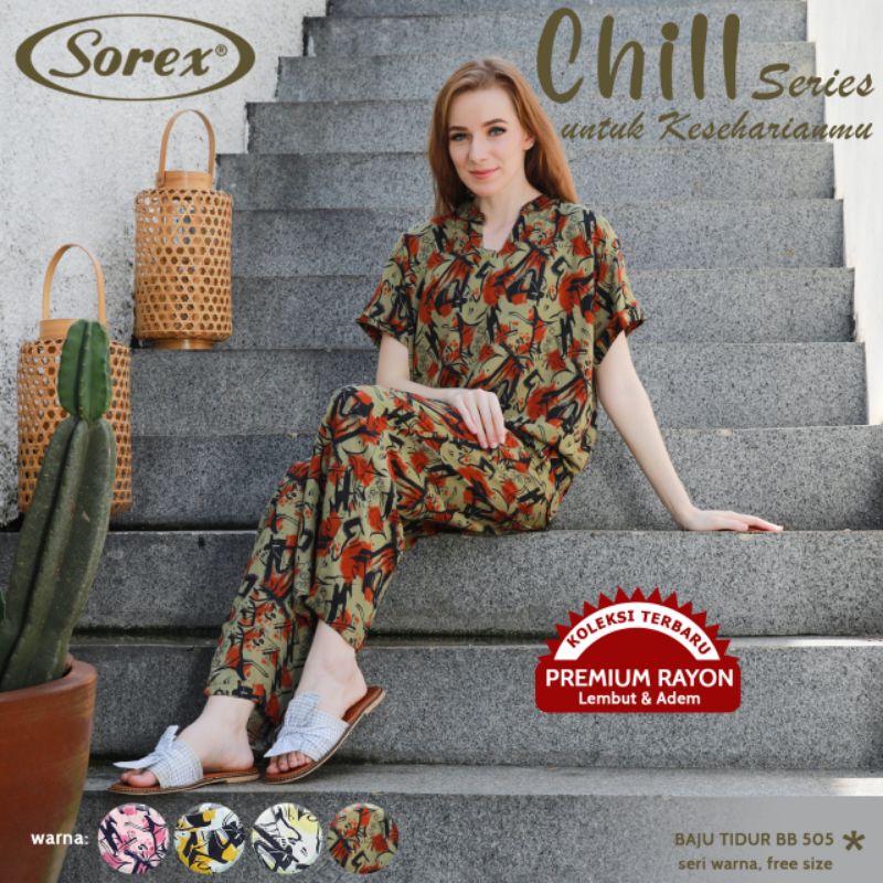 Sorex Baju tidur AA505 BB505 (1 set atasan+celana) chill series rayon premium piyama