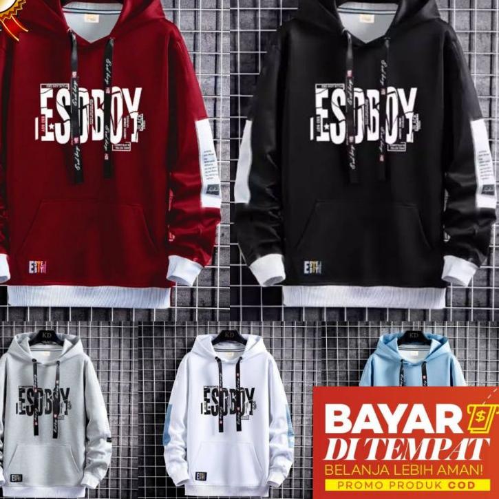 Diskon✔️Jaket Hoodie Pria Murah ESOBOY bahan Tebal Cotton Fleece Hitam Putih Abu|SQ9