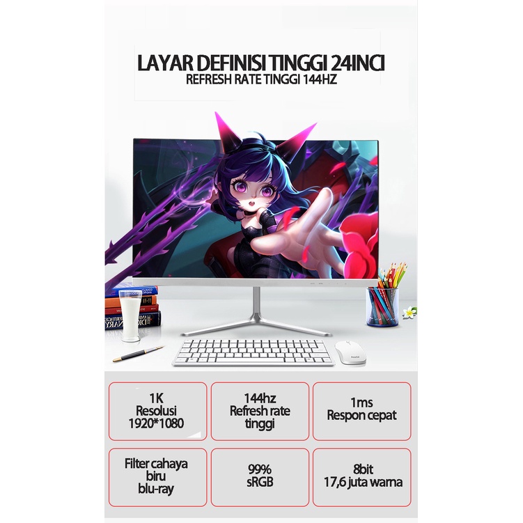 BLUE SKY Monitor tatap muka 24 inci, monitor definisi tinggi 144HZ/75HZ, monitor gaming profesiona