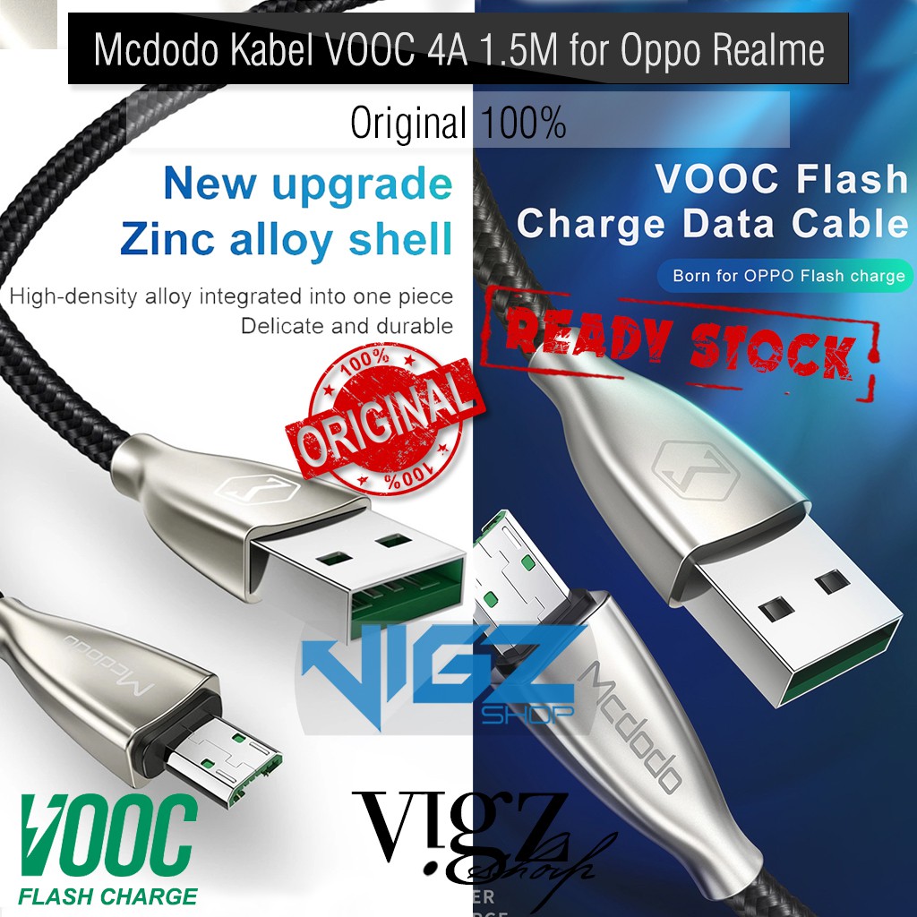 Mcdodo Kabel Data Micro USB 4A VOOC For OPPO Realme 1.5M CA591 Original