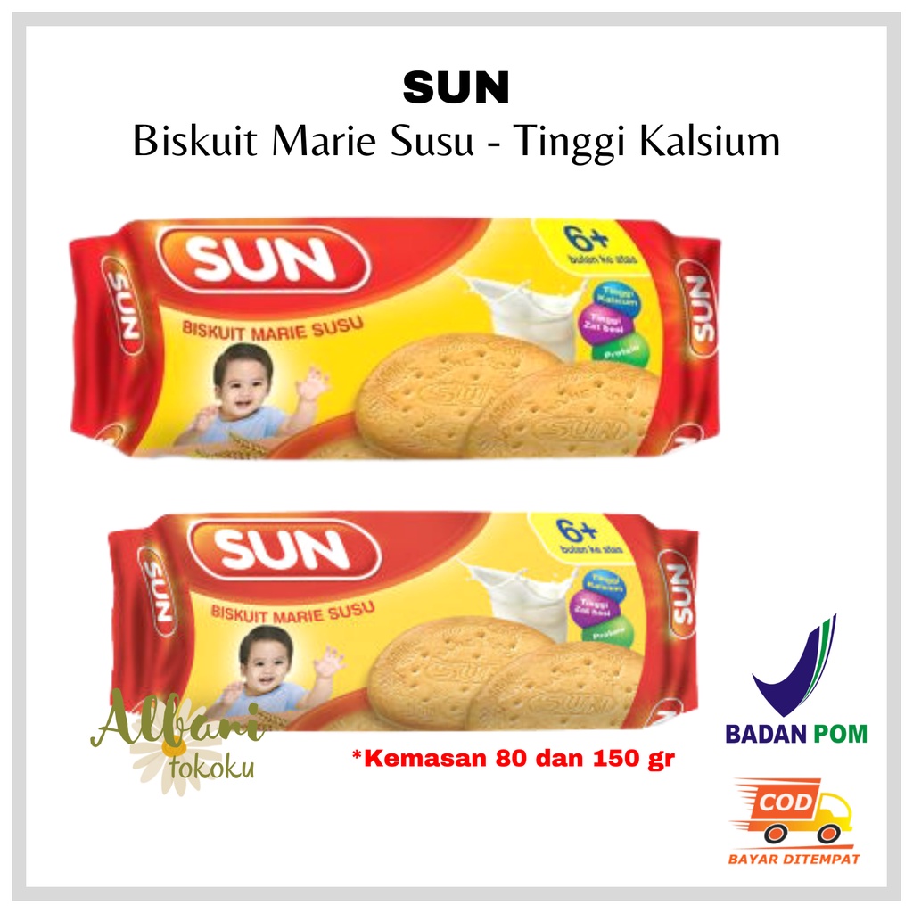 

SUN Biskuit Marie Susu Kemasan 80 dan 150 gr - Biskuit Sun - Biskuit Marie - Tinggi Kalsium - BISA COD