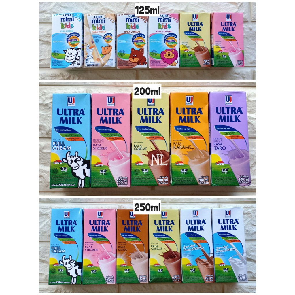 Susu Segar Ultra Milk 250ml UHT Low Rendah Lemak Fat High Hi Calcium Cokelat Coklat Plain 250 ml