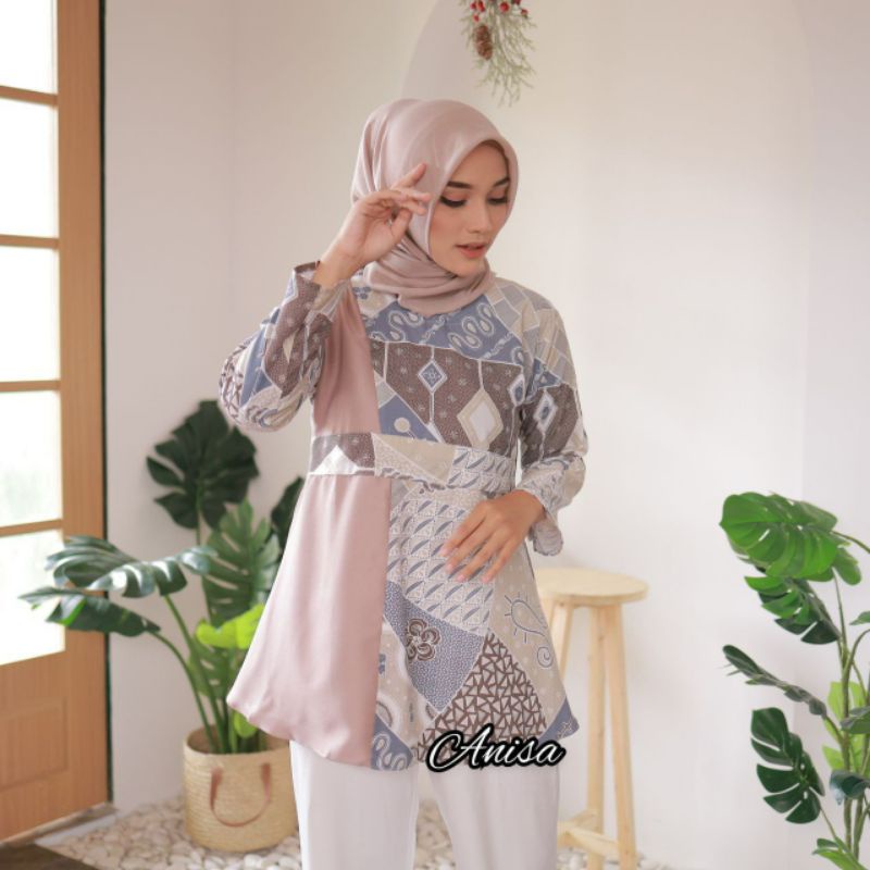 tey-17 Batik wanita ASJ SA HRB026 Kenongo Kemeja Tosca Pendek