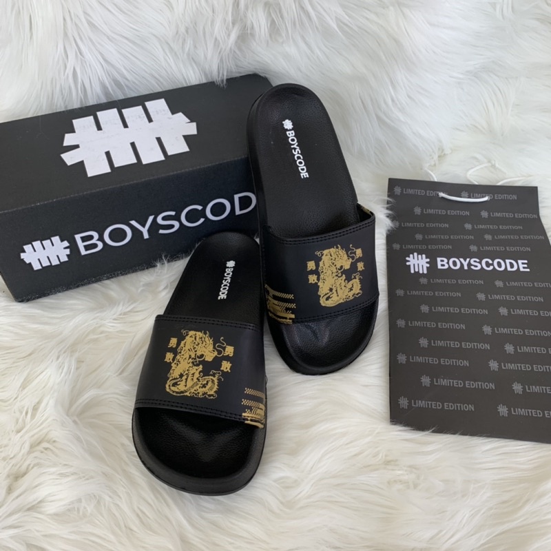 (NEW) Sendal Selop Pria BOYSCODE Series Dragon Sea Black Gold/ Sendal Flip Flop Slippers