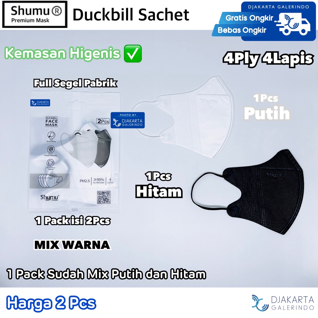 Masker Sachet Duckbill Shumu Sachet Individual Pack isi 2Pcs