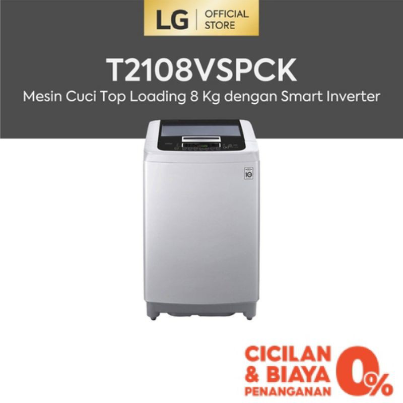 Mesin cuci LG top loading 8 kg T2108VSPCK / T 2108 VSPCK smart inverter low watt