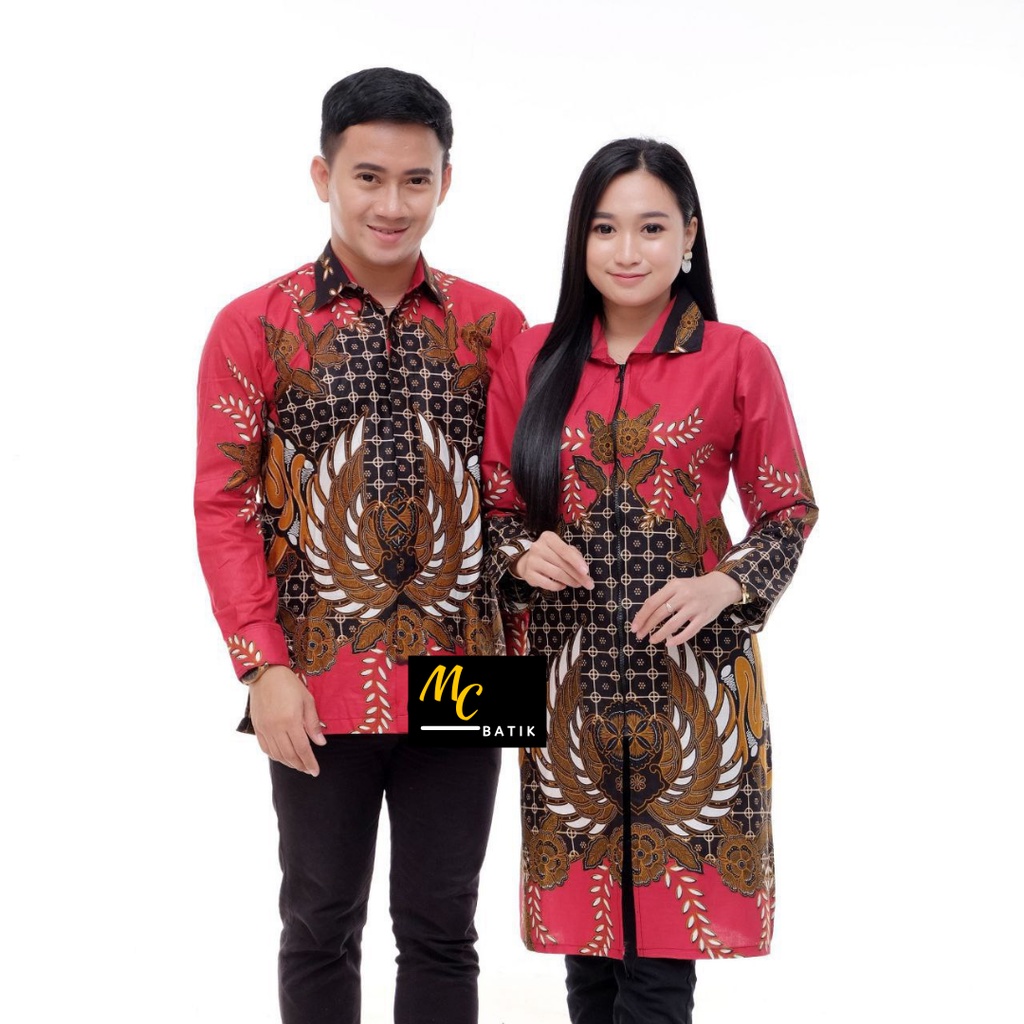 MCbatik Couple | Couple Batik Tunik Zipper Depan Kemeja Lengan Panjang