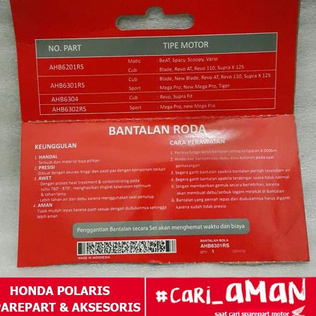 ➧ Laher Bearing Ball Bantalan Bola 6301 CB150R CBR 150R Verza AHB6301RS (Stock banyak)