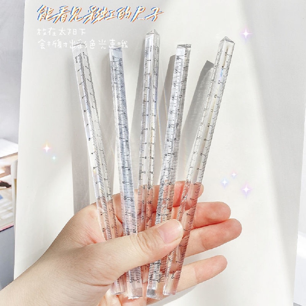 【COD Tangding】15cm Simple Crystal Triangle Rulers Transparent Measuring Student Ruler School Office Supplies