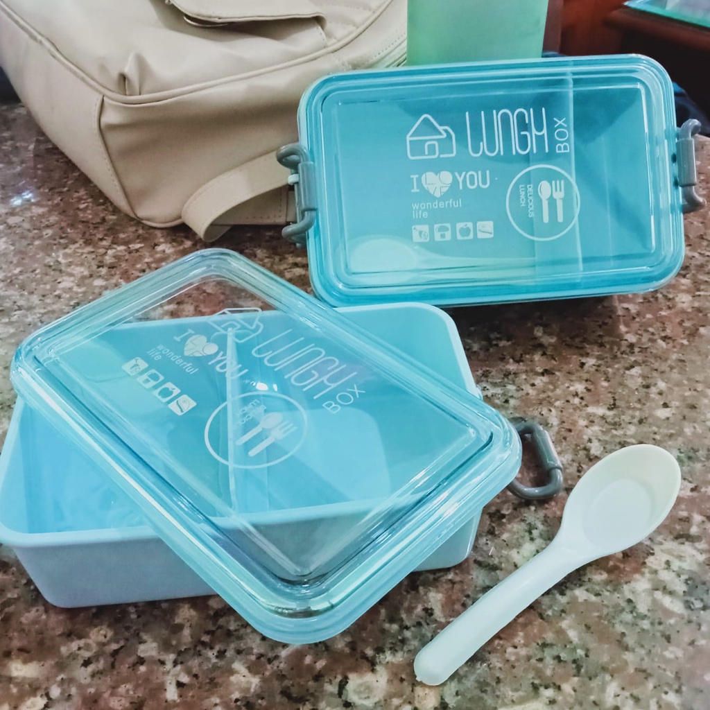 Mikusoo Kotak Bekal Lunch Box Makan Siang Tutup Bening Transparan Anak Dewasa 2 Sekat