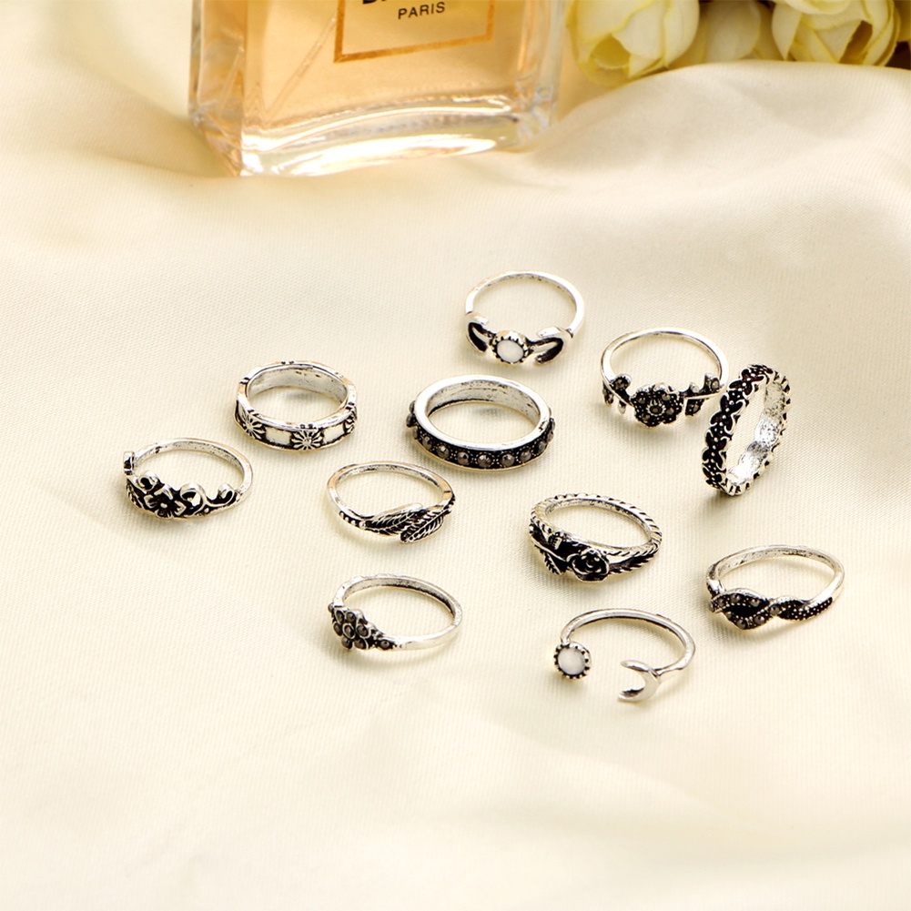 Hu Hu Hu Hu Hu Alat Bantu Pasang Kacamata♡ 11pcsset Cincin Buku Jari Aneka Bentuk Gaya Retro Bahan Alloy Untuk Wanita