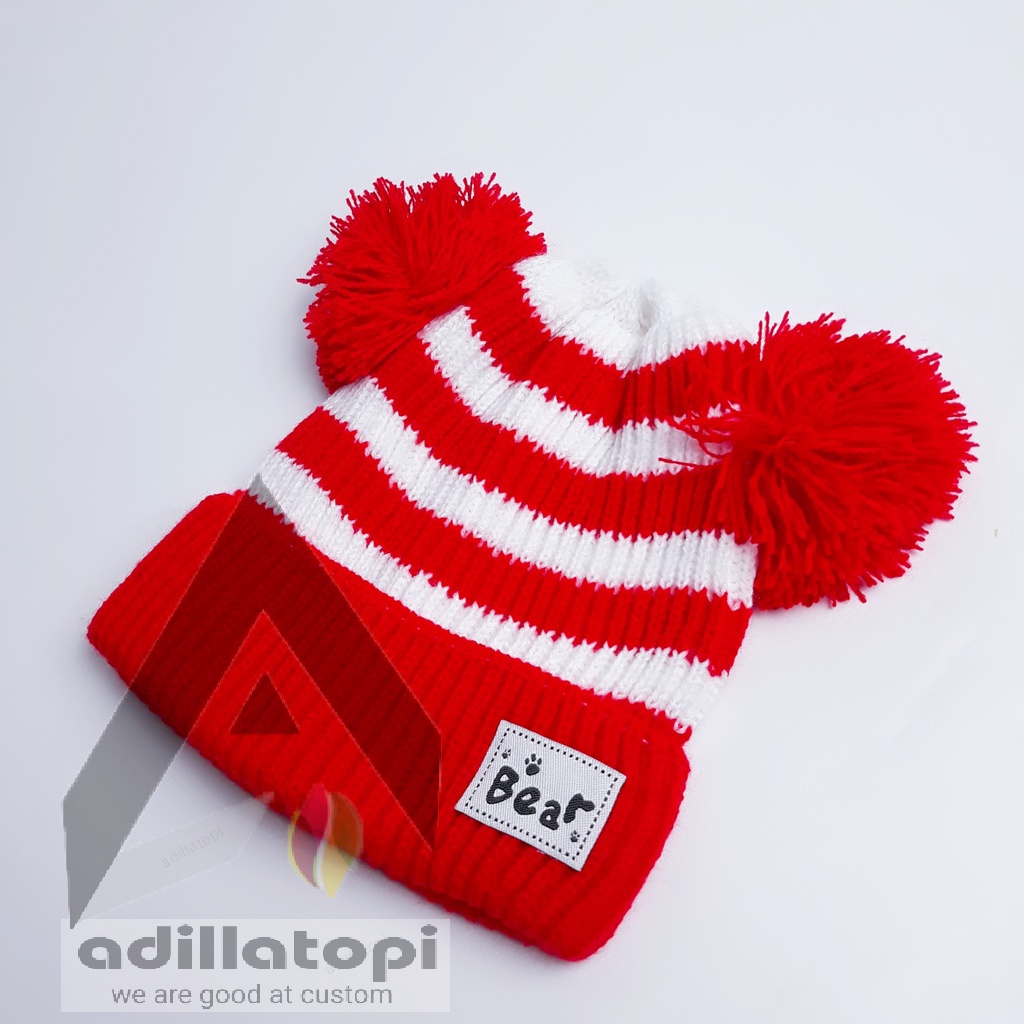 Kupluk bear belang belang gratis nama sendiri| topi kupluk bear | kupluk usia 2 tahun