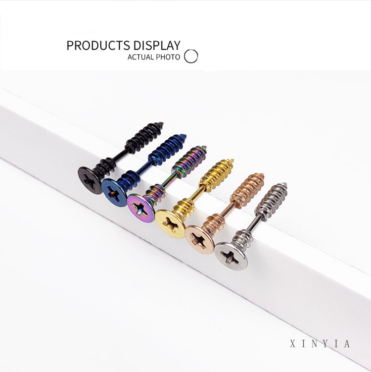 Fashion Mechanical Screw Anting Stud Titanium Steel Anti Alergi Tidak Luntur Hip-hop Dark Trend Accessories