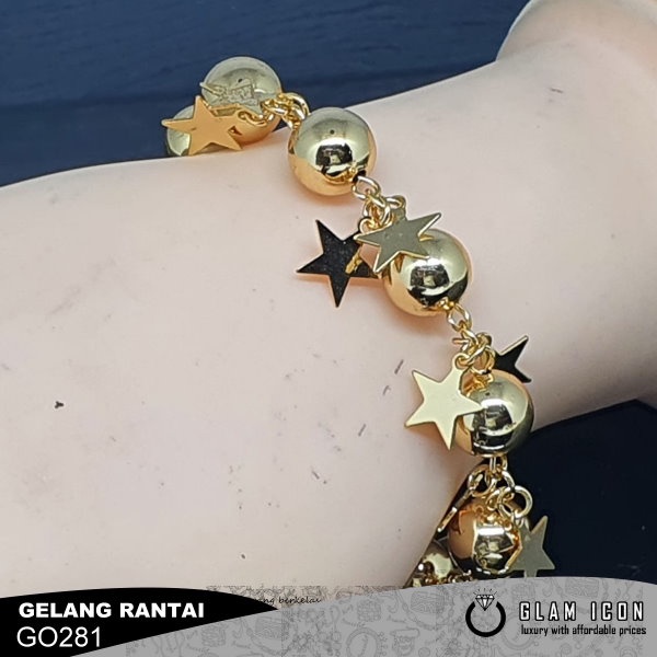 Gelang Rantai Bola Bintang Warna Gold G0281 GRG