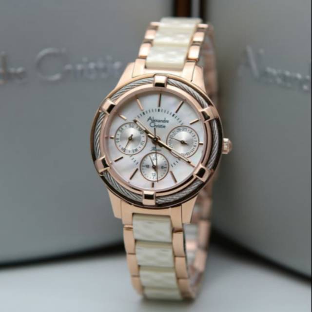 Jam wanita Alexandre christie 2654 rosegold putih
