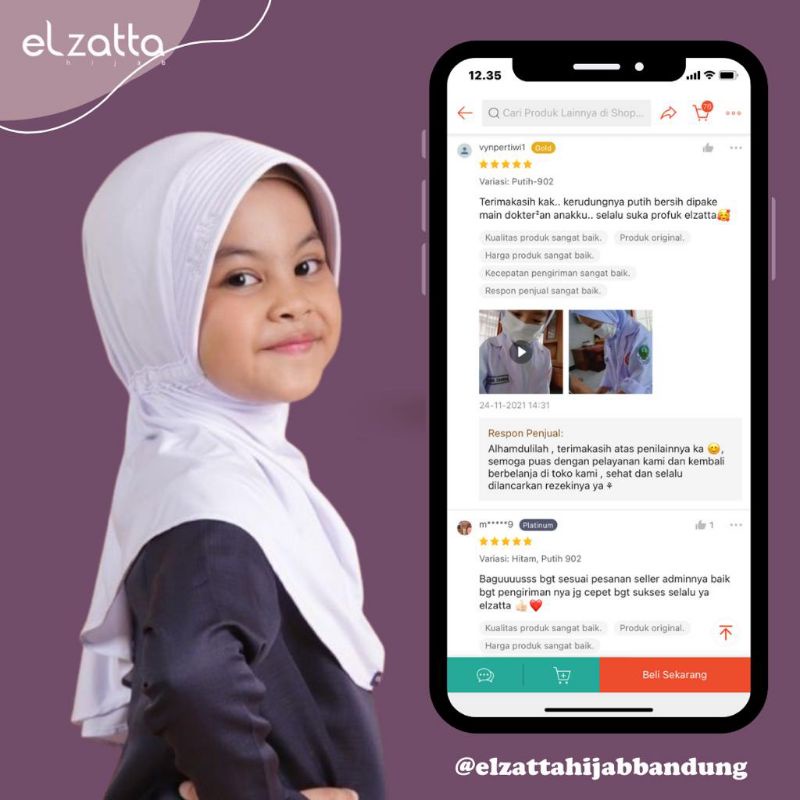 KERUDUNG BERGO SEKOLAH ANAK SD ZARIA SAHARA KIDS ELZATTA