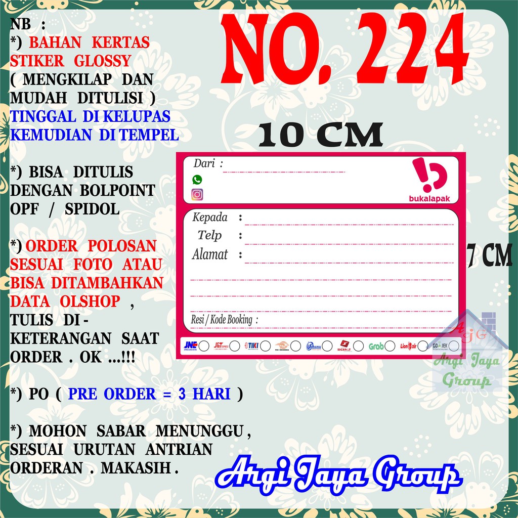 

Stiker Pengiriman - Sticker Alamat Olshop Murah Nomer 224 - 10x7 cm - Glossy