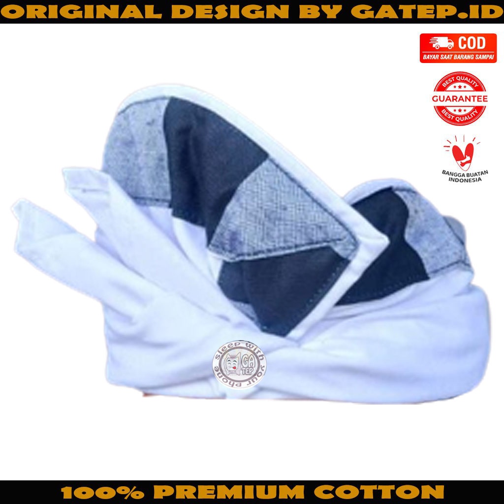 Udeng Putih Polos Tepi Hitam Putih Setengah Jadi - Ikat Kepala Pria Udeng Bali - Belangkon Bali - Pe