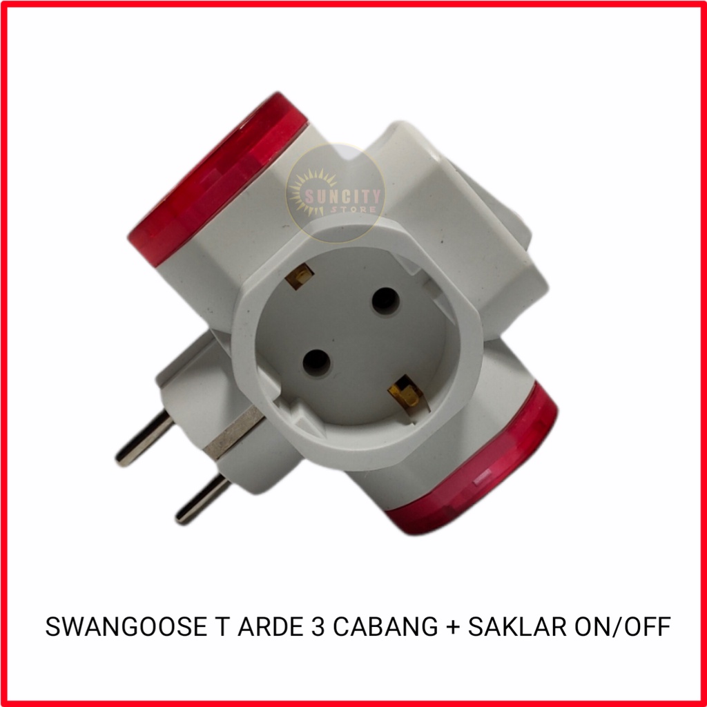 Swangoose Steker T Arde Cabang 3 + Saklar ON/OFF