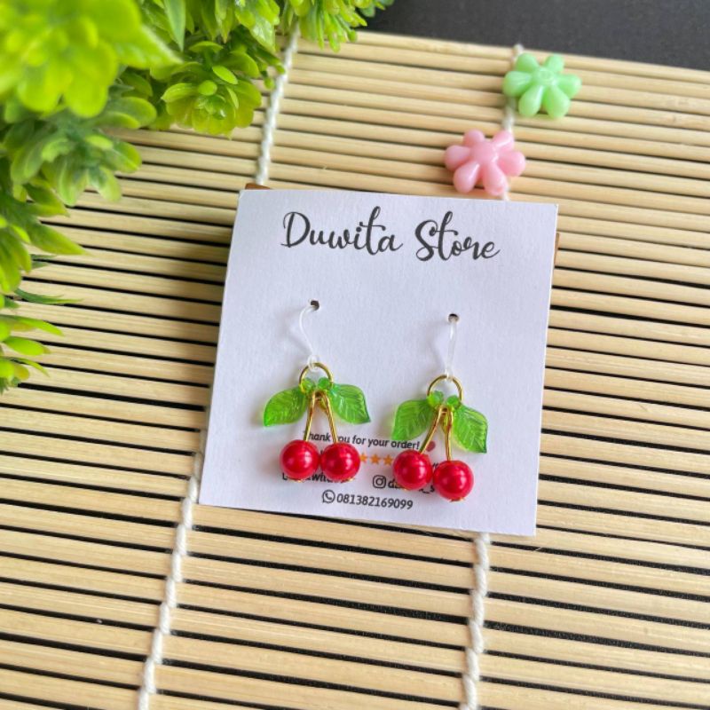 HANDMADE ANTING ANAK/DEWASA KAITAN PLASTIK MOTIF BUAH CHERRY