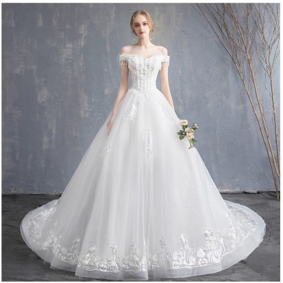 Gaun Wanita Dengan Model Off-shoulder Dan Potongan Slim Bergaya Elegan Untuk Pesta Pernikahan