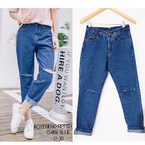 CELANA JEANS WANITA BOYFRIEND CUT KNEE (BAGIAN BAWAH BIASA)