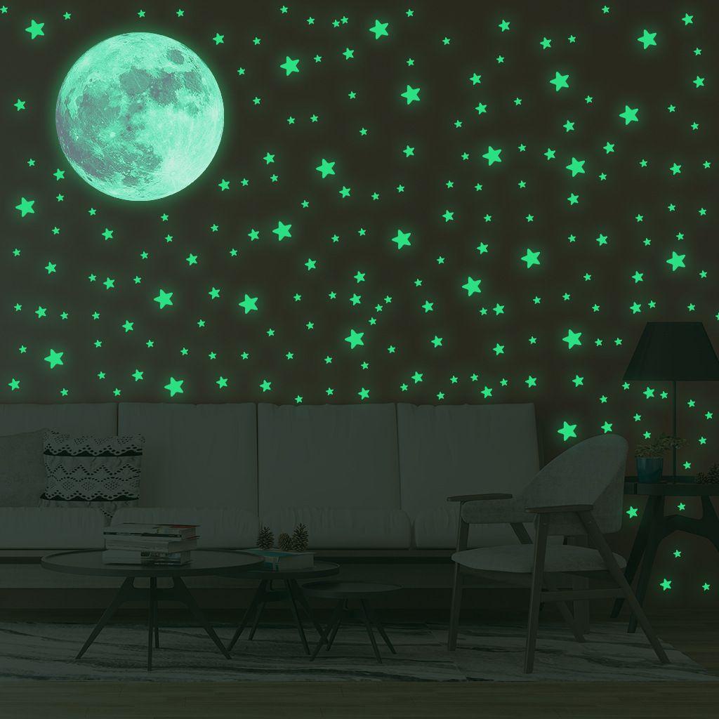 Populer Bulan Bintang Stiker Dinding DIY 3D Starry Ceiling Cling Kamar Tidur Anak Glow In Dark