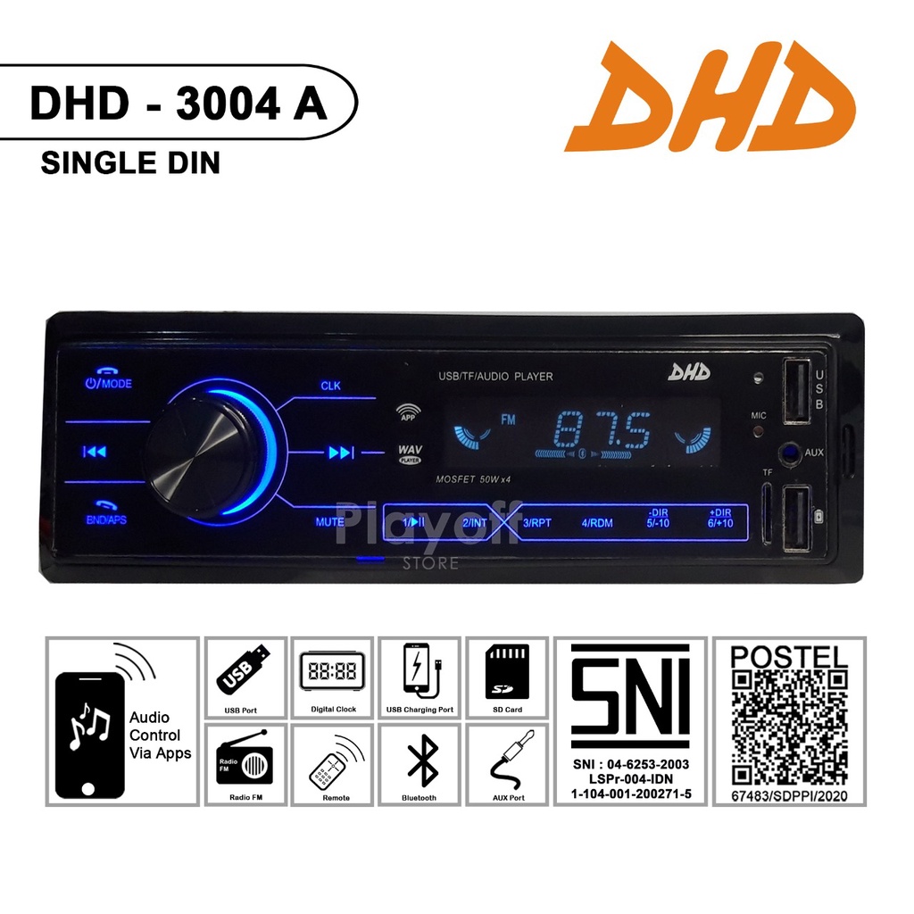Head Unit Single Din Mp3 Bluetooth Tape Mobil DHD-3004 A/B Image 3