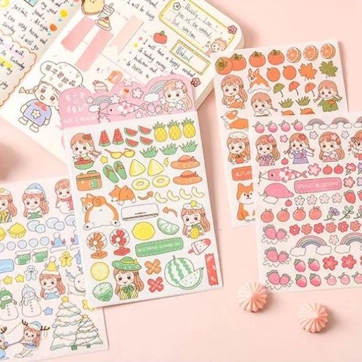 

4 lembar stiker washi cute korean girl