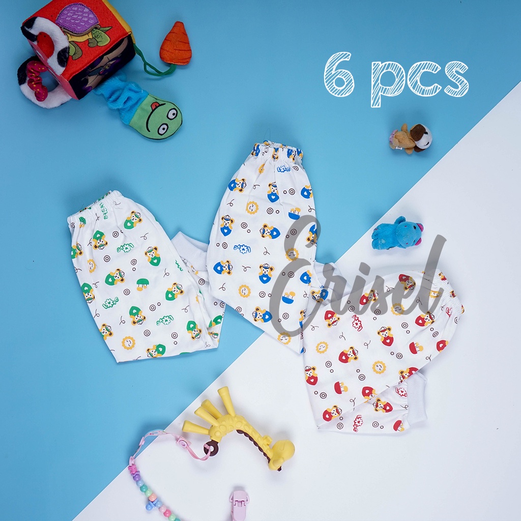 6 PCS CELANA PANJANG BAYI KATUN BERMOTIF/POLOS/USIA 0-2 TAHUN