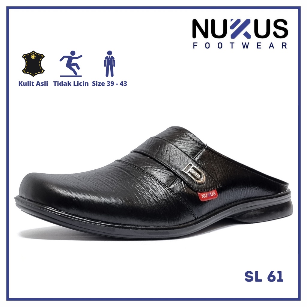 Nukus Sandal Selop Pria Kulit Asli Hitam - SL 61