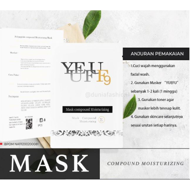 ☘️Yuri Kosmetik☘️ ORI YUEFU F9 Mask Compound Moisturizing masker wajah premium 1 pc