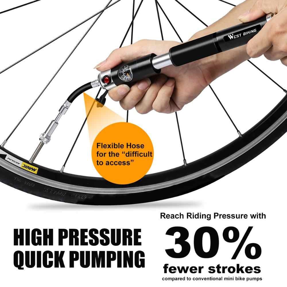 WEST BIKING Mini Portable Bike Pump with Pressure Gauge - 160PSI