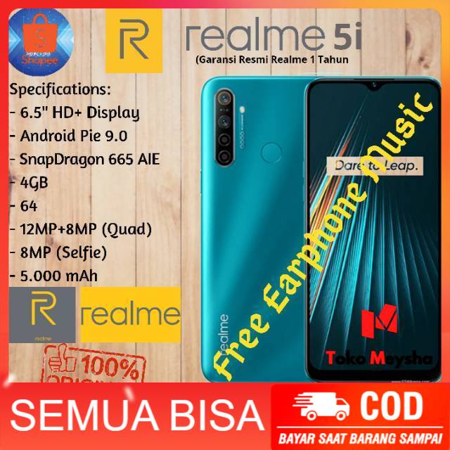 Realme 5i Ram 4GB Rom 128GB 4/128 & 4/64 Garansi Resmi Realme 1 Tahunu