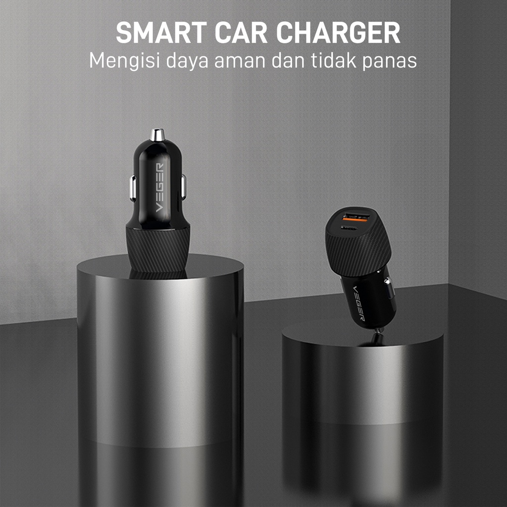 Veger Car Charger Mobil GQ20 2 Ports Quick Charge QC 3.0 + PD 20Watt