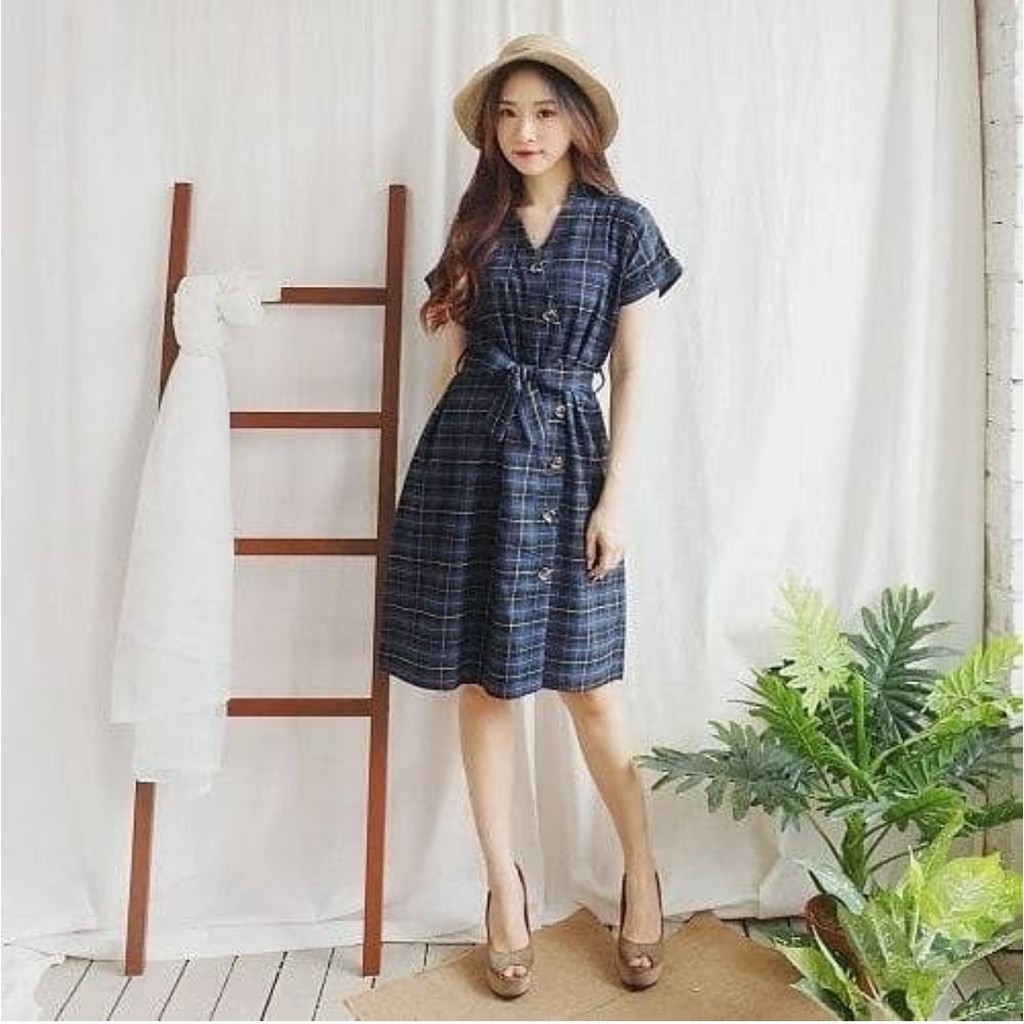 Dress Wanita Dres Korea Dress Kotak Dalea Square Korean Style Casual Dress Party Wanita Kekinian