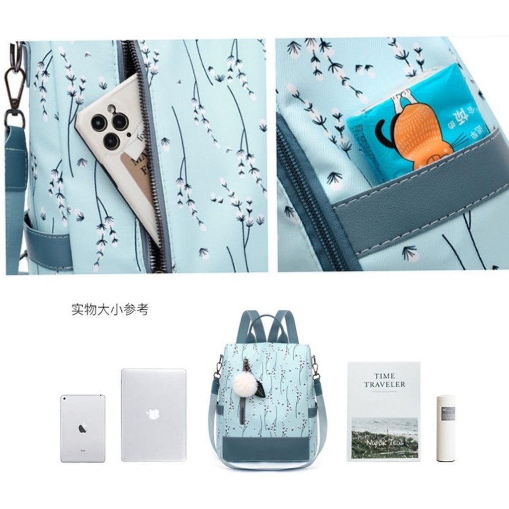 TAS RANSEL IMPORT WANITA ANTI AIR BIRU TA394B2 KARNATA BACKPACK PUNGGUNG KOREA SEKOLAH KERJA PREMIUM