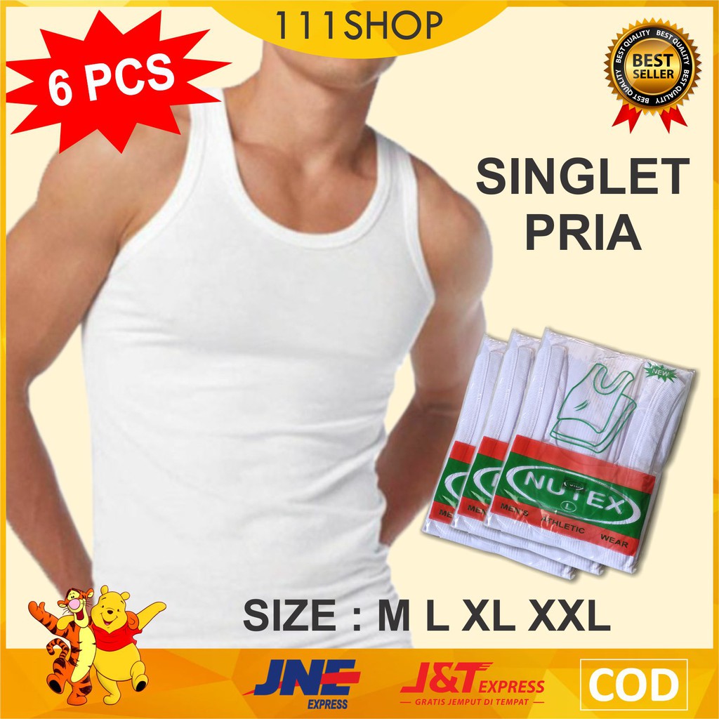 6 PCS - SINGLET PRIA NUTEX MIATEX Warna PUTIH HITAM ARMY MERAH BIRU COKLAT  POLOS SIZE UKURAN M L XL XXL